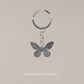 Vintage silver butterfly keychain with intricate hollow wing details and metal ring - Black Butterfly-Key Ring