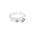 Unregelmäßiger Silberring mit buntem Zirkonherz, blauem und gelbem Edelstein Design - Violettes Herz Zirkonia