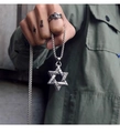 Macro detail of vintage silver hexagram pendant with intricate vine patterns on a box chain - Hexagram Necklace