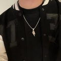 Men's hip-hop iced out lightning pendant necklace in silver finish on a black t-shirt - Lightning Pendant Keel Chain