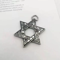 Retro hexagram pendant in vintage silver finish with embossed vine patterns and heart ring - Pendant Only (Without Chain)