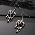 Gothic molten lava heart earrings with silver cross chains and black enamel accents - One Pair / Molten Lava Heart Earrings (Black)