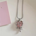 Detail of pink heart pendant with silver lava metal drips on a sleek snake chain - Necklace / Molten Lava Heart Necklace (Pink)