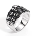 Vintage stainless steel skull ring featuring 3D double-row embossed skull heads - US 7 / Steel