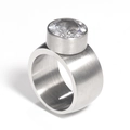 Men's hip hop titanium steel ring featuring a large round zircon and brushed metal finish - Size 7 / Steel