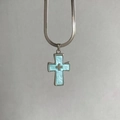 Gothic Y2K silver cross necklace with blue marble inlay on a flat snake chain - Necklace Set / Blue