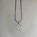 Y2K gothic silver blade chain necklace with cross mother of pearl pendant for women - Necklace Set / White