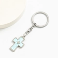 Portachiavi con doppia croce d'argento e intarsio in marmo azzurro su sfondo bianco - Portachiavi / Blu