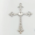 Gothic silver cross pendant featuring fleur-de-lis edges and a large centered crystal - Pendant Only / White Cross Pendant Only (Without Chain)