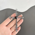 Gothic cross necklace with black gemstone and fleur-de-lis vintage metal carving - Pendant Only / Black Cross Pendant Only (Without Chain)