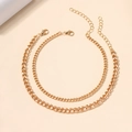 Exaggerated double-layered gold alloy anklet with classic curb chain and lobster clasp - Double Layer Cuban Chain / Gold