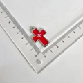 Silver stainless steel cross pendant necklace with red enamel finish and small cross relief - Pendant Only (Without Keychain) / Red