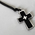 Gothic punk black cross pendant necklace with adjustable cord in layered metal design - Black Cross Necklace
