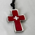 Adjustable punk rock cross necklace with red enamel and black rope cord in retro y2k style - Red Cross Necklace