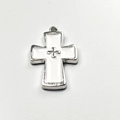 Vintage retro blue and silver cross stud earring with white enamel inlay for women - Pendant Only (Without Keychain) / White