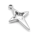 Detail van zilveren roestvrijstalen vierpuntige sterhanger met een hol ontwerp - Hanger Zonder Ketting