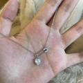 Detailed view of silver paperclip necklace with heart-shaped zircon and pave setting - Paperclip Necklace (White Stone)