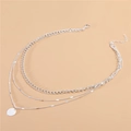 Detailed view of layered silver-tone necklaces featuring tank chain and round pendant charm - Silver Three-Layer Tank Chain Round Pendant Necklace (XL1080-7)