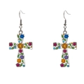 Pendientes de cruz con flores coloridas y brillantes cristales sobre fondo blanco puro - Pendientes de Cruz de Flores