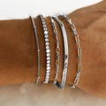 Five-piece silver minimalist bracelet set with tennis chain and snake chain layers - 5-Piece Silver Tennis Snake Set (SH141-15)