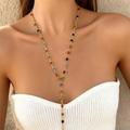 Collar en Y dorado con cuentas redondas multicolores y elegante diseño de borla - Cadena corporal