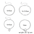 Detailed view of 4 silver chain bracelets set with sizing and 20.7g weight info - 4-Piece Silver Heart Paperclip Set (SH141-7)
