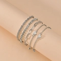 Detail of 5-piece silver bracelet set with heart charms, rhinestones and paperclip links - 5-Piece Silver Tennis Heart Set (SH141-12)