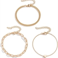 Detail van driedelige gouden kettingarmbandenset met hartvormige hanger en sluiting - 3-delige gouden hart set (SH141-5)
