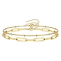 Detail view of gold layered bracelets featuring bead and paperclip chain with lobster clasp - Gold Double Layer Beads Paperclip (SH141-10)