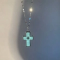 Y2K titanium stalen kruis ketting met blauwe glow-in-the-dark inleg voor dames en meisjes - Ketting / Blauw