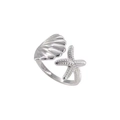 Anello regolabile in argento S925 con stella marina e conchiglia per donna - Stella Marina E Conchiglia (JZ006) / Argento