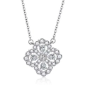 Close-up of silver four-leaf clover pendant with sparkling pear-cut cubic zirconia stones - White Four Leaf Clover Necklace