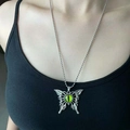 Collar de mariposa gótica con colgante ojo del diablo verde en cadena de bolas - Cadena de Cuentas / Collar Mariposa Ojo Verde (Cadena de Bolas)