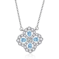 Elegant silver four-leaf clover necklace featuring light blue pear-cut stones and zircon halo - Blue Clover Necklace