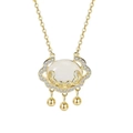 Ruyi Lock necklace in gold with white jade pendant and sparkling zircon accents - Gold