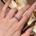 Detail of purple matte enamel ring featuring a square green zircon set in gold finish - Purple Square (JZ257)