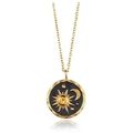 Collar de medallón dorado con sol y luna y piedra amarilla en una cadena fina - Collar Sol y Luna (Dorado)