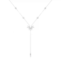 Elegante collar largo en Y plateado con colgante de estrella brillante y borla de gota - Plateado