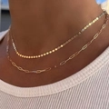 Dubbellaagse gouden kettingen met platte ovale schakels en lange paperclip-schakels - Gouden Vissenschubketting Paperclipketting (XL1080-19)