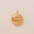 Locket hanger met klaverreliëf en kristal in 18K vergulde messing afwerking - Gouden bloem hanger