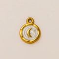 18K vergoldeter Edelstahl-Rundanhänger mit weißem Emaille und goldenem Halbmond-Motiv - Runder Mond Anhänger