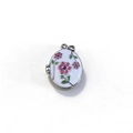 Oval locket pendant in white enamel with pink and purple floral patterns and silver finish - Three Flowers Style