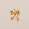 Polished 18K gold bow pendant charm with two sparkling zircons and a secure top loop - Zircon Bowknot Pendant / Gold