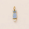 Artistic white and blue ceramic fish pendant with gold edges and fine scale texture - No. 14 White Enamel Fish Pendant