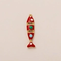 Pendaglio a pesce articolato in rame placcato oro 18K con segmenti in smalto rosso - Ciondolo Pesce Rubino Rosso