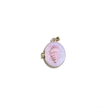 Pink oval locket with rose gold shell relief and gold trim for DIY photos - White Base Pink Conch Style