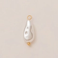 Pendente con perla barocca a goccia e anello in acciaio placcato oro 18K lucido - Pendente lungo di perle