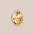 Golden Sacred Heart pendant with cross and flame, 18K gold plated copper jewelry charm - Heart Pendant