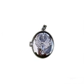 Oval silver locket pendant featuring a sparkling phoenix design and star embellishment - Silver Wing Style