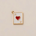 Ace of Hearts poker charm in 18K gold plated copper with white and red enamel finish - Poker Pendant